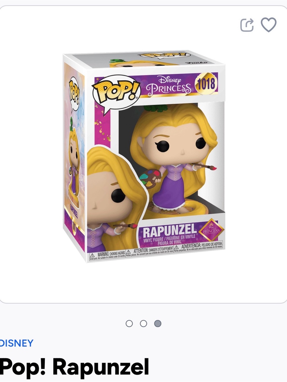 Funko Disney Rapunzel Pop! Figure - Purple and Yellow- 1018